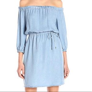 SPLENDID light wash denim off the shoulder dress